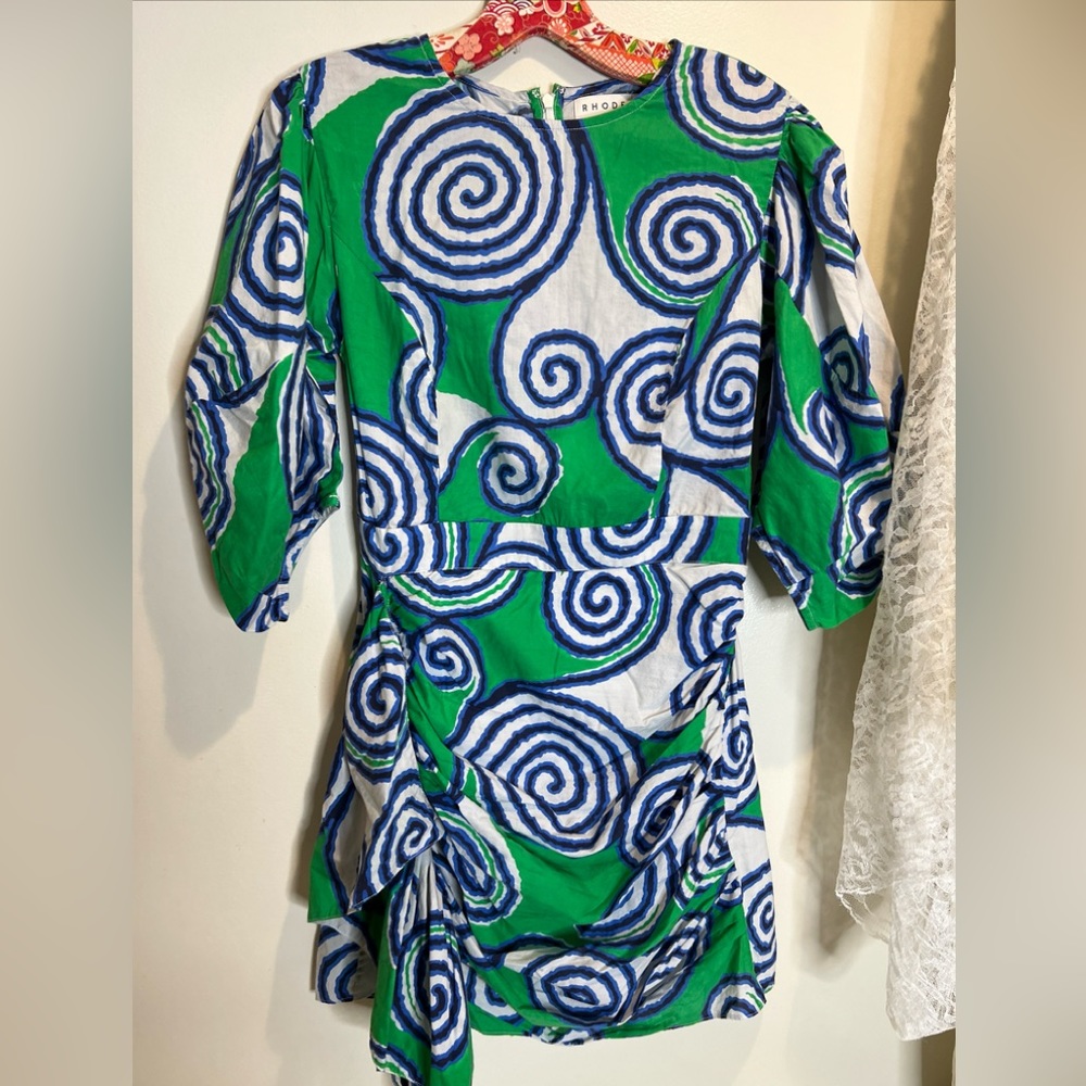 RHODE Green & Blue Spiral Mini Dress - Picture 4 of 9